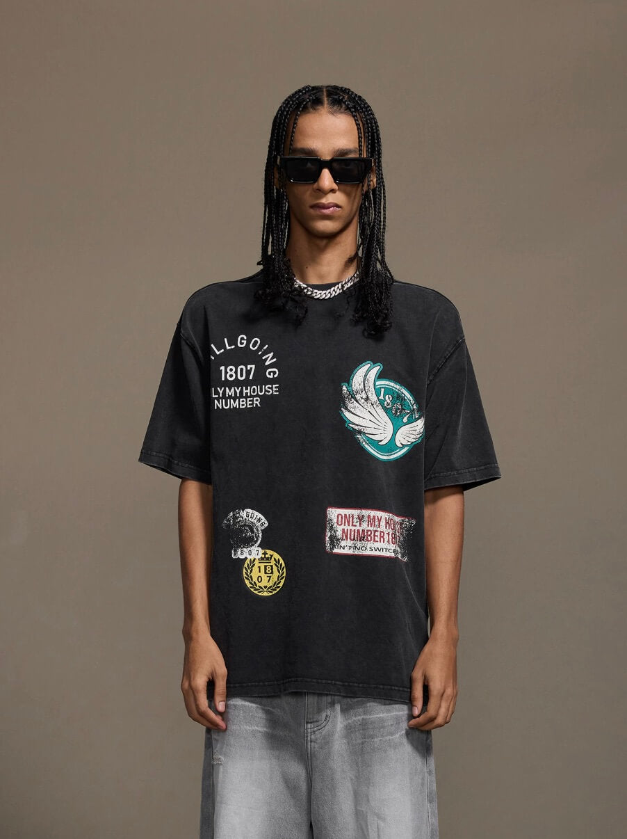 1807 Vintage Multi Print Washed Short Sleeve Tee