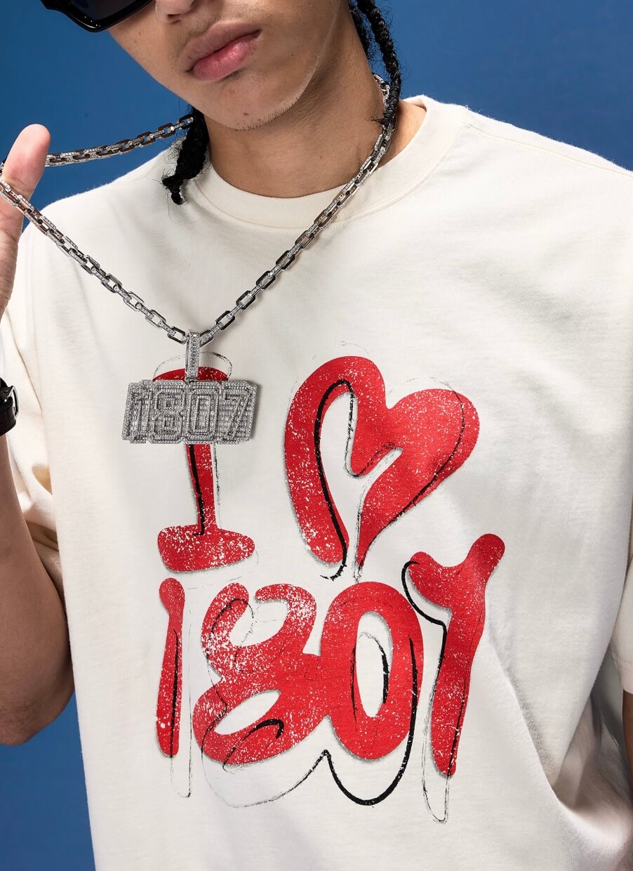 1807 I Love Graffiti Print Distressed Short Sleeve Tee