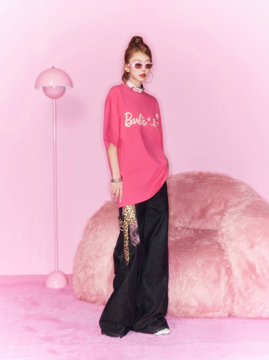 1807 Barbie Glitter Graphic Short Sleeve Tee
