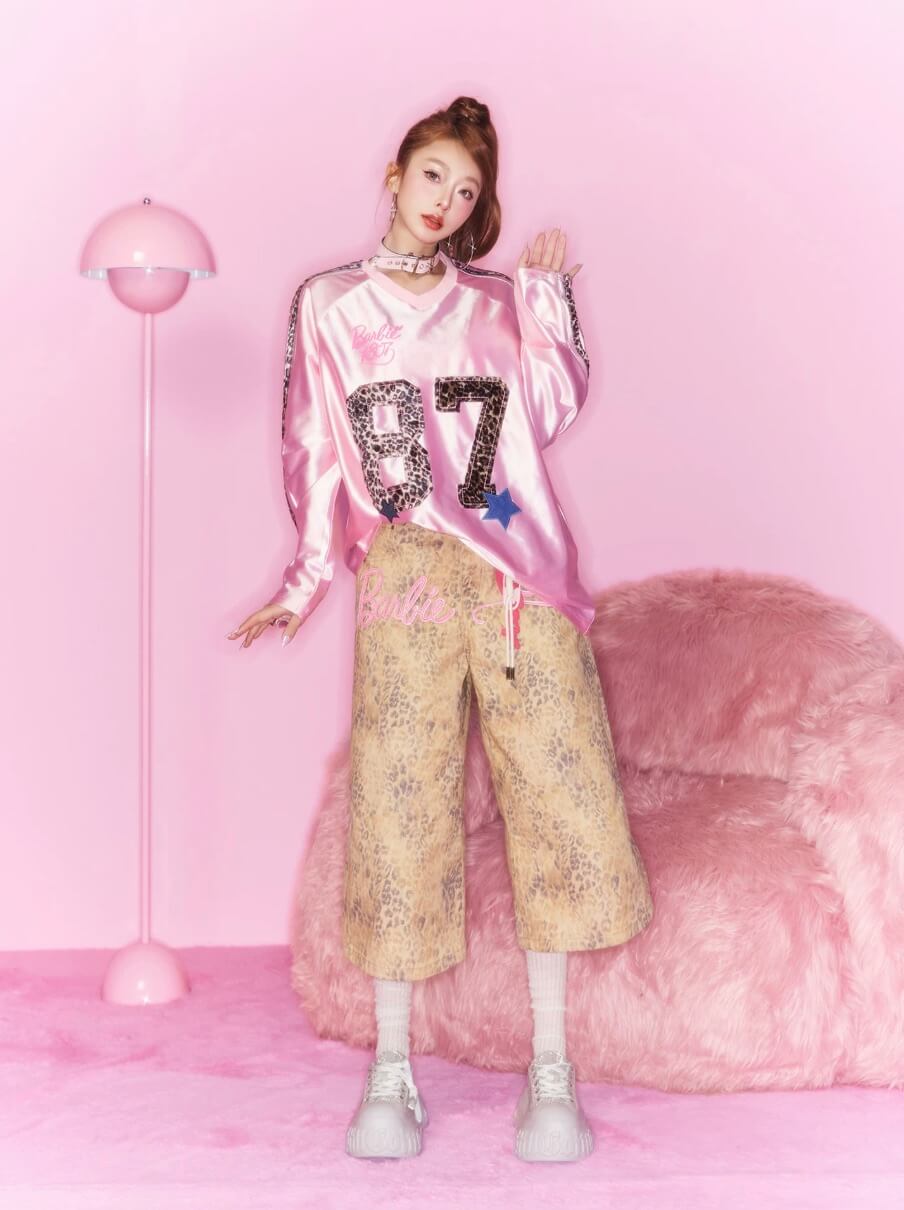 1807 Barbie Leopard Print Patch Long Sleeve Hockey Jersey