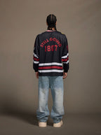 1807 Print Patch V Neck Mesh Long Sleeve Hockey Jersey