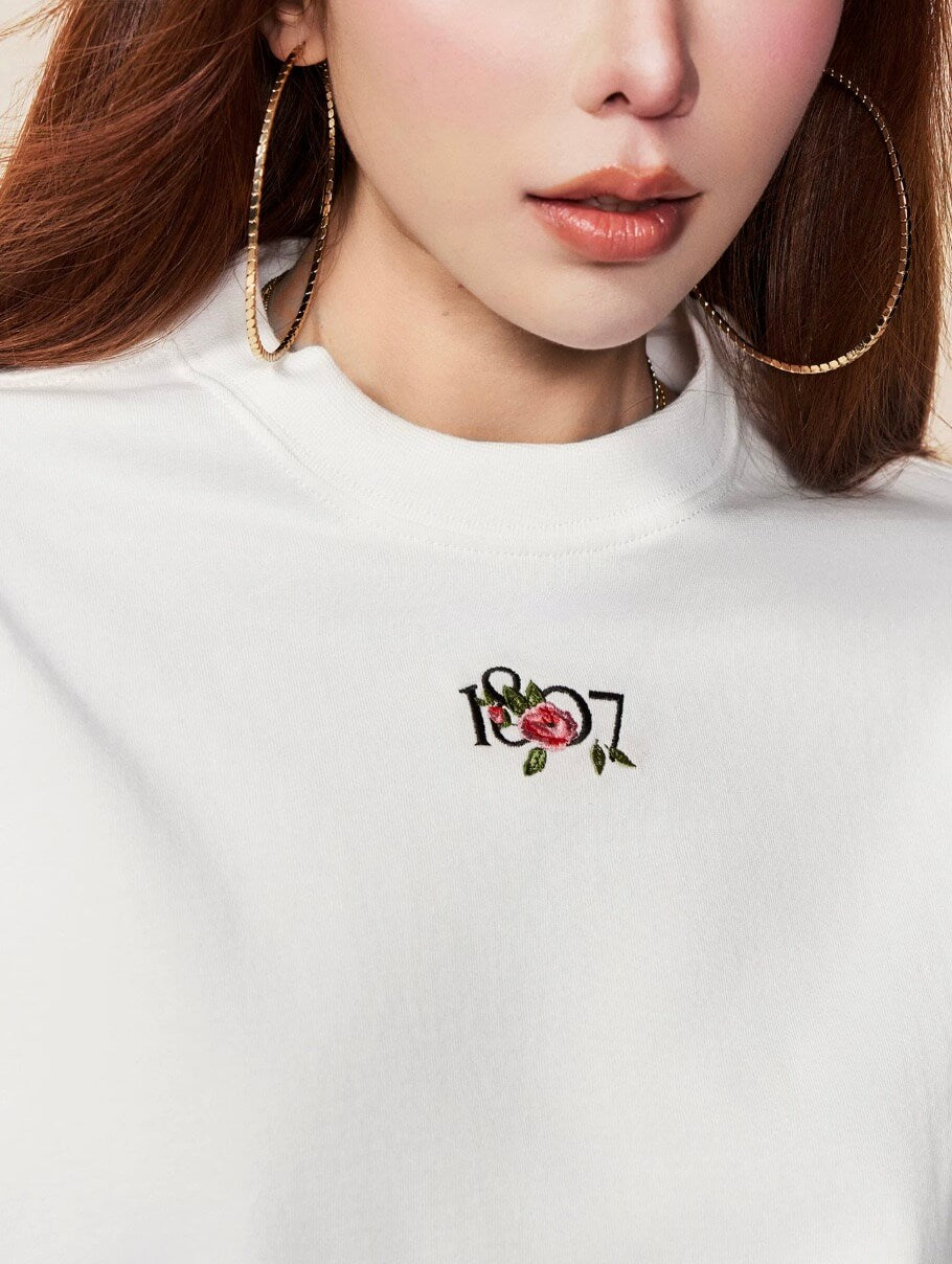1807 Rose Logo Print Embroidered Short Sleeve Tee