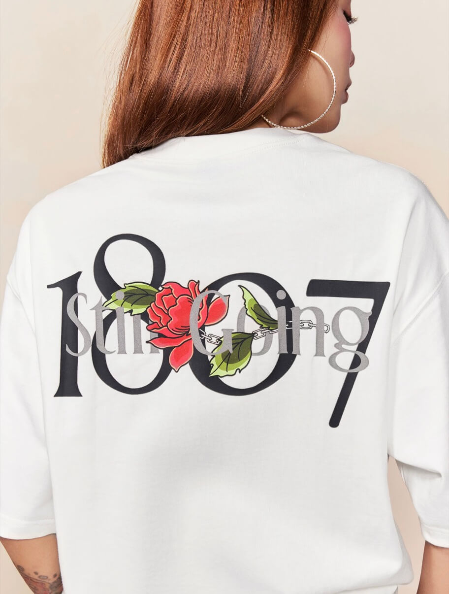 1807 Rose Logo Print Embroidered Short Sleeve Tee