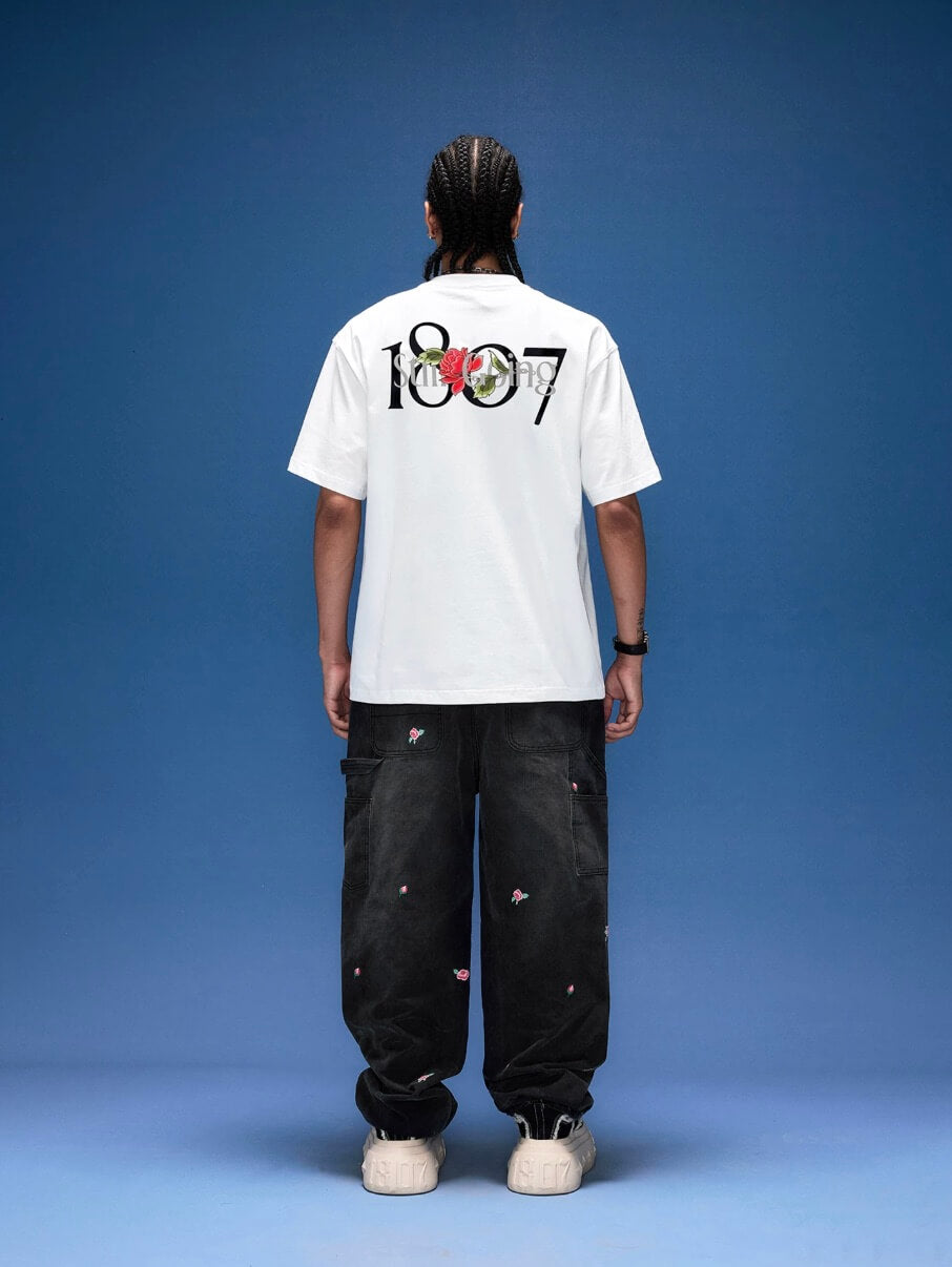 1807 Rose Logo Print Embroidered Short Sleeve Tee