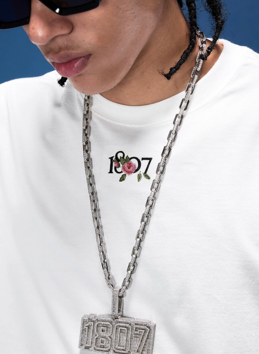1807 Rose Logo Print Embroidered Short Sleeve Tee