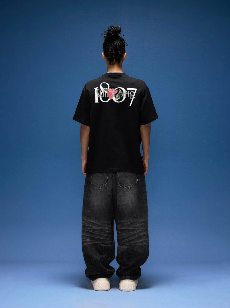 1807 Rose Logo Print Embroidered Short Sleeve Tee