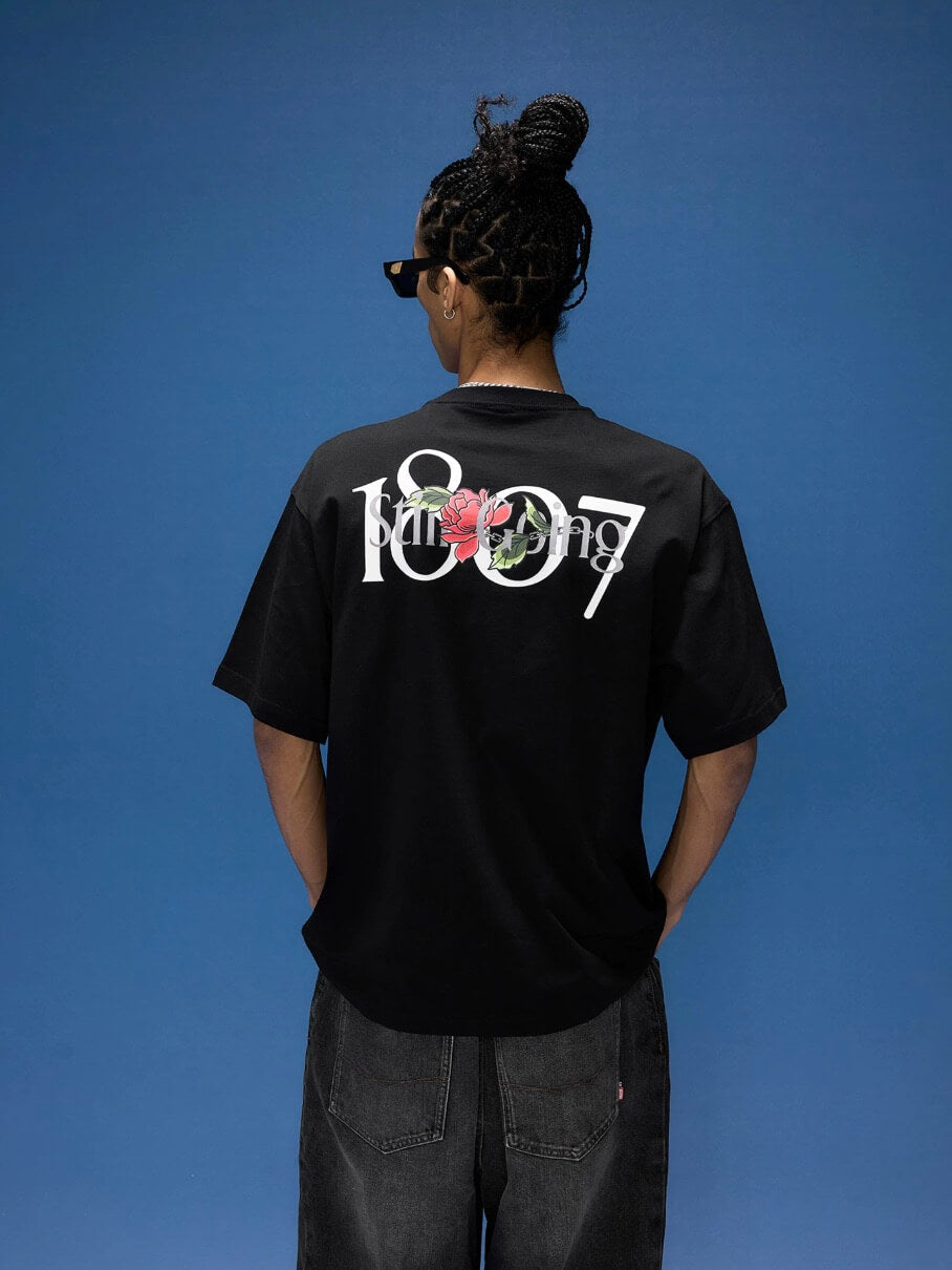 1807 Rose Logo Print Embroidered Short Sleeve Tee