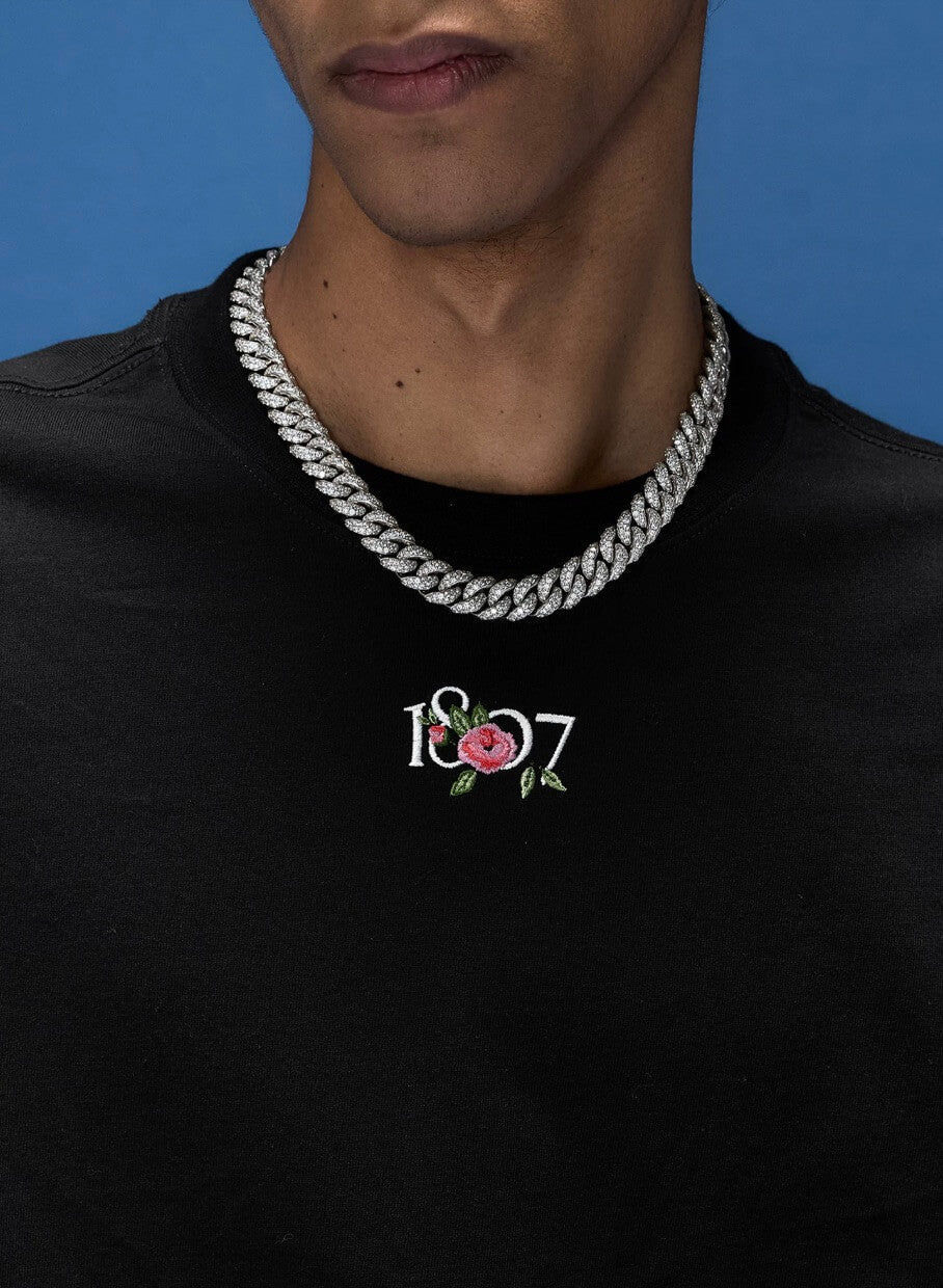 1807 Rose Logo Print Embroidered Short Sleeve Tee