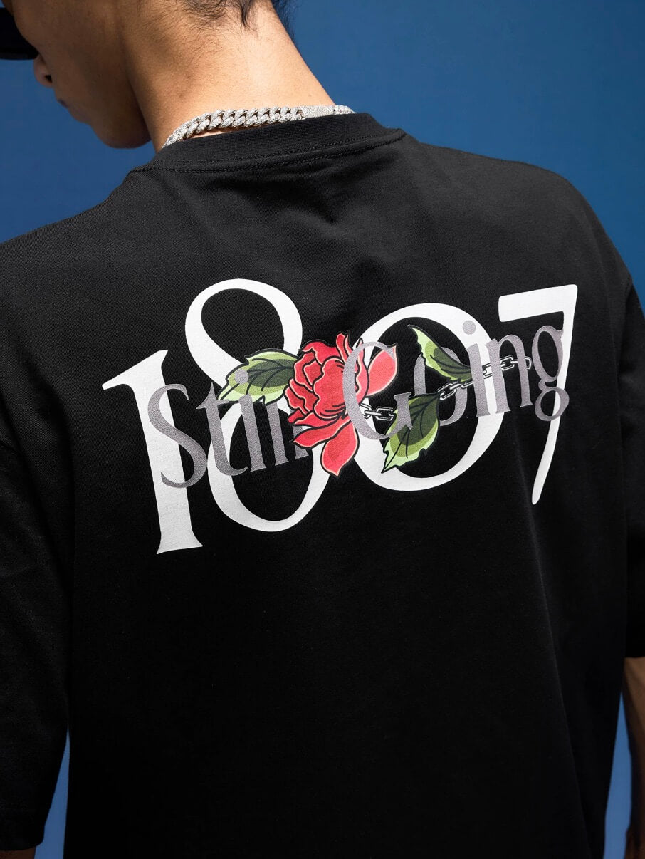 1807 Rose Logo Print Embroidered Short Sleeve Tee