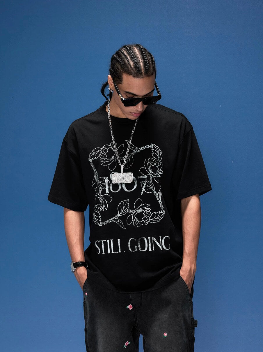 1807 Vintage Floral Chain Logo Print Short Sleeve Tee