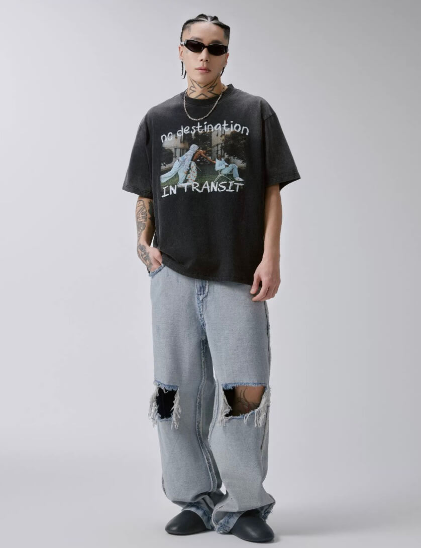 F2CE Inside Out Washed Distressed Ripped Jeans
