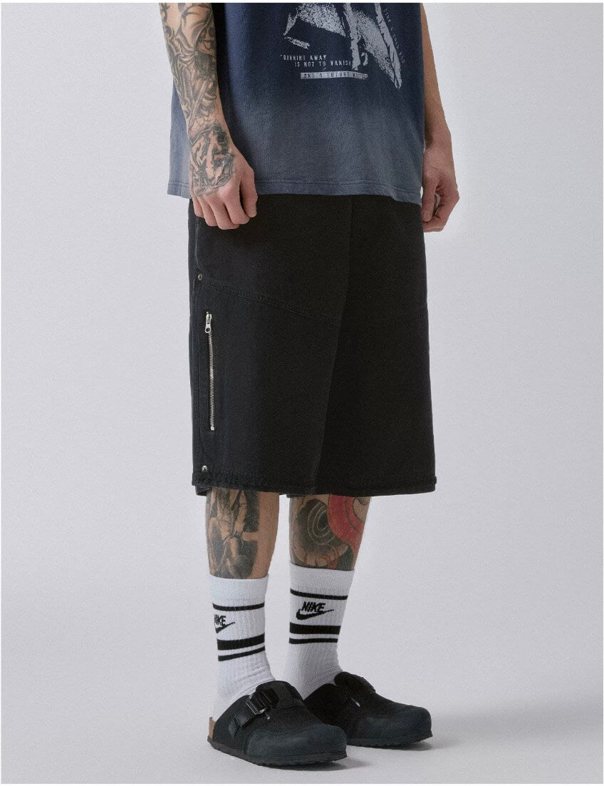 F2CE Black Washed Distressed Baggy Shorts