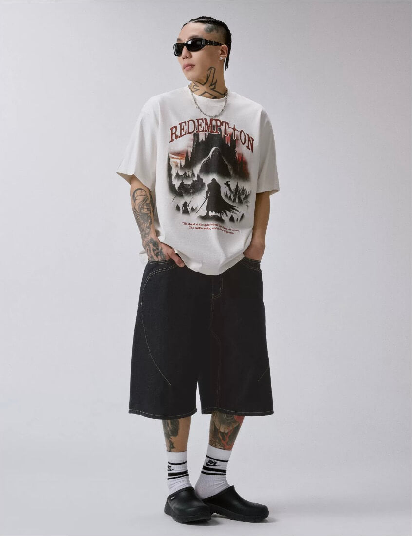 F2CE Plaid Pocket Patchwork Denim Baggy Shorts