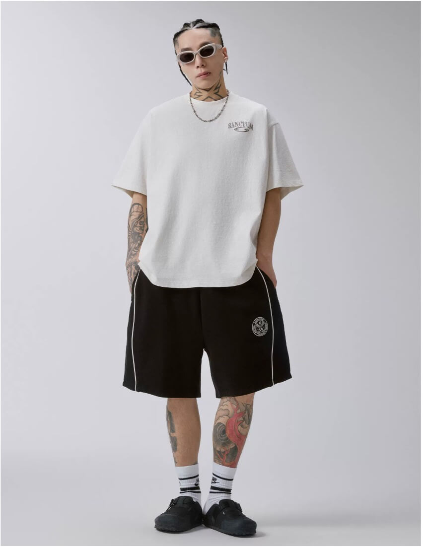 F2CE Badge Embroidered Side Stripe Sweat Shorts