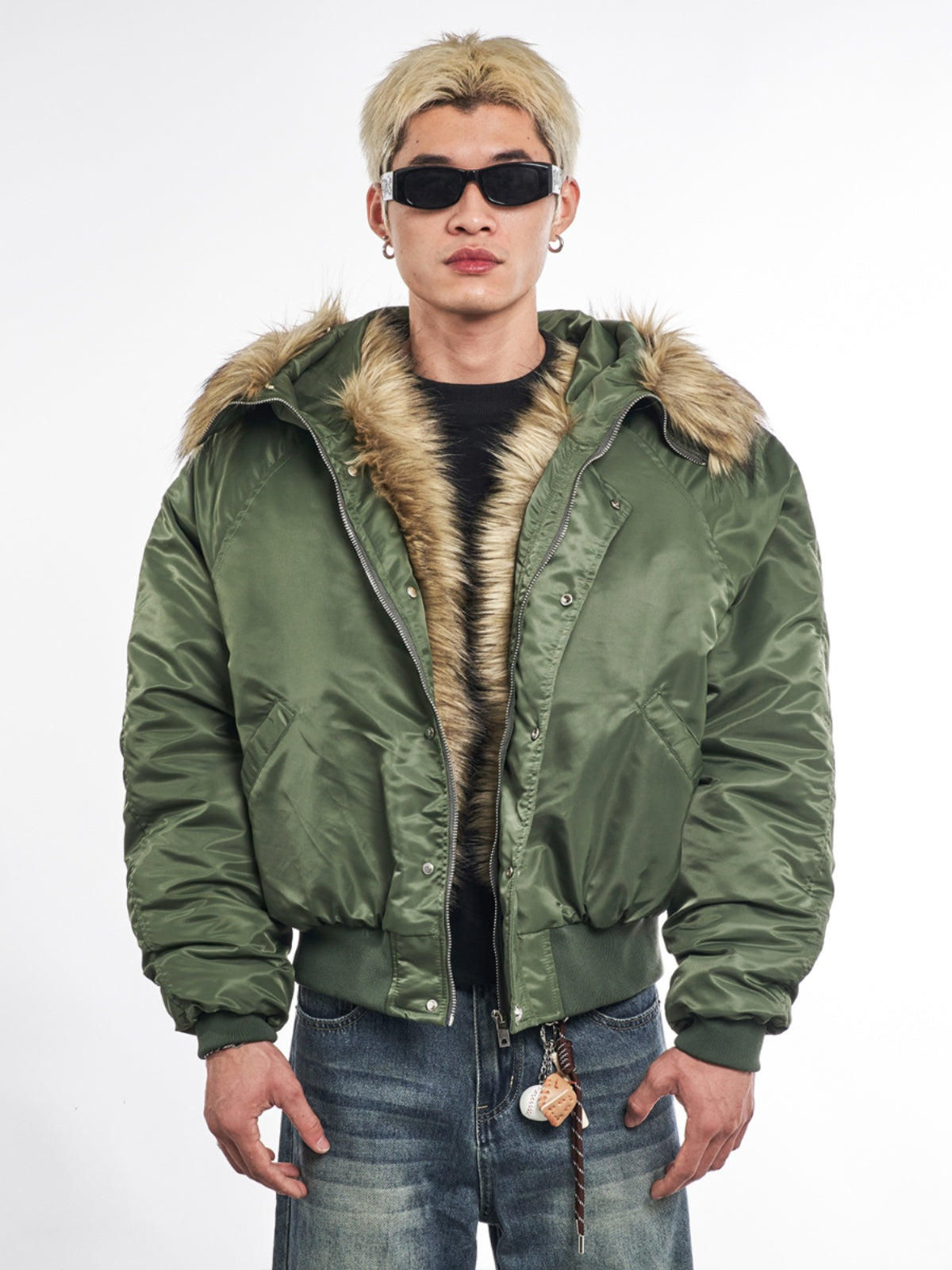 F3F Select Faux Fur Hooded MA-1 Bomber Jacket