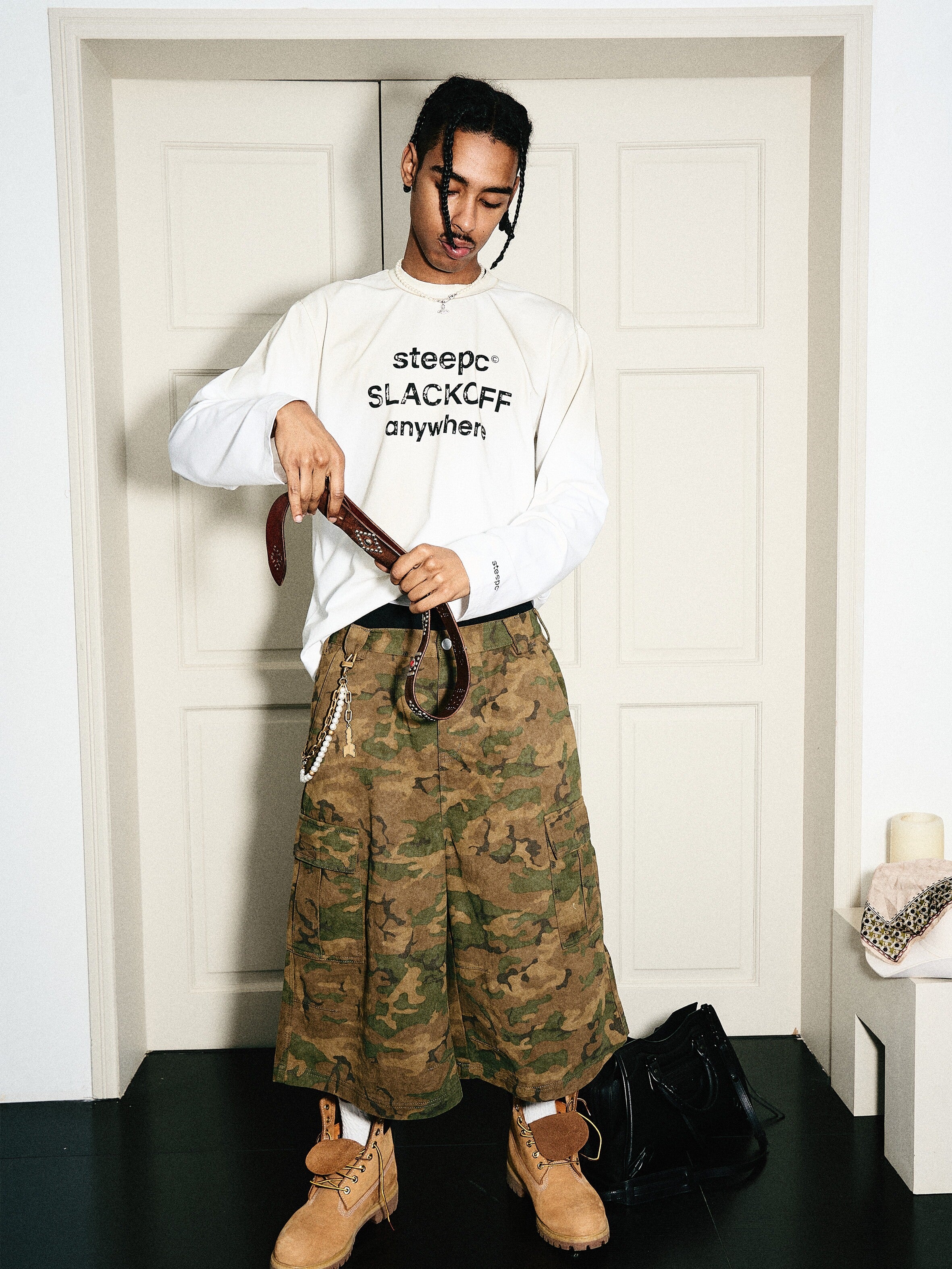 STEEPC Camouflage Distressed Cargo Baggy Shorts