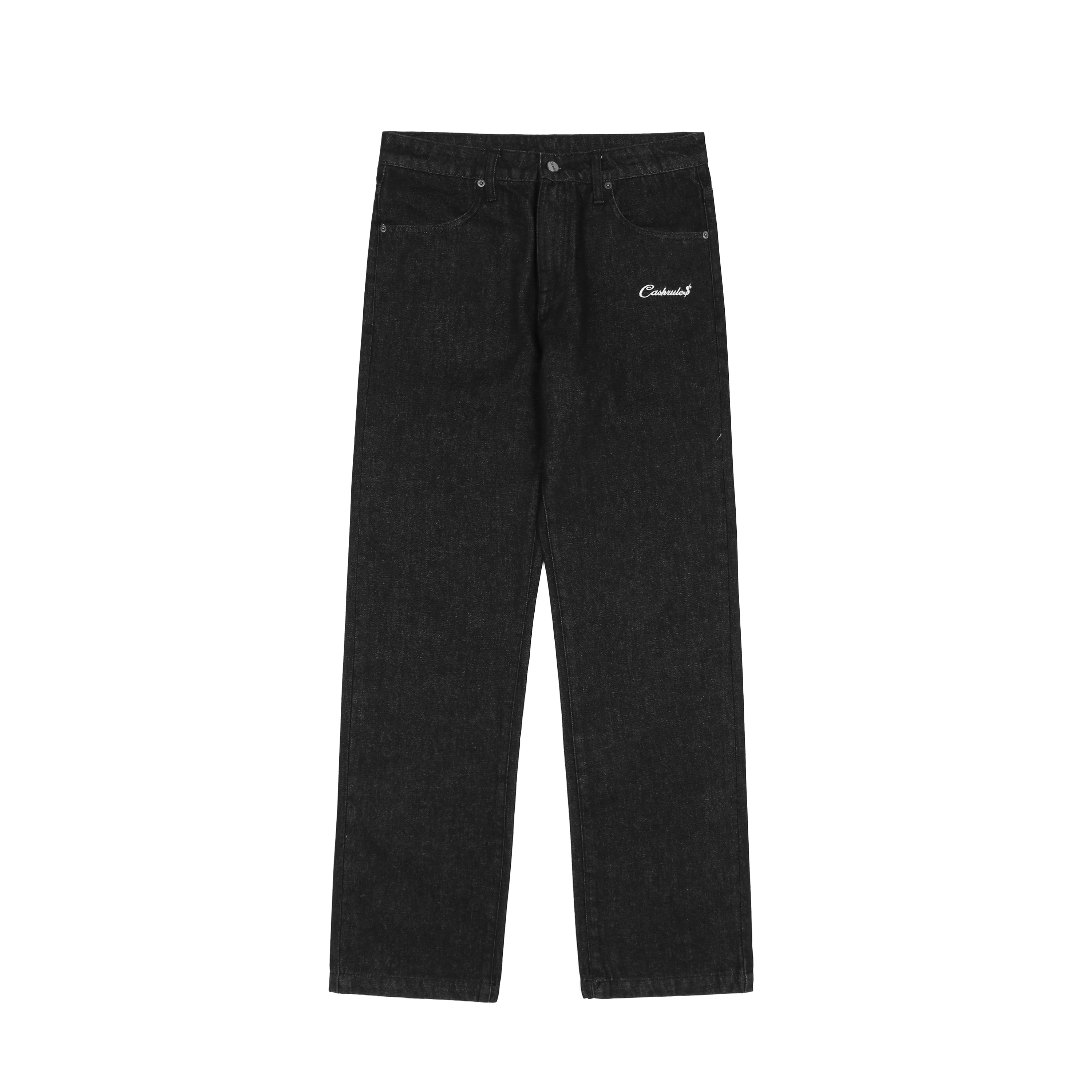 Cashrules Embroidered Loose Black Denim Pants