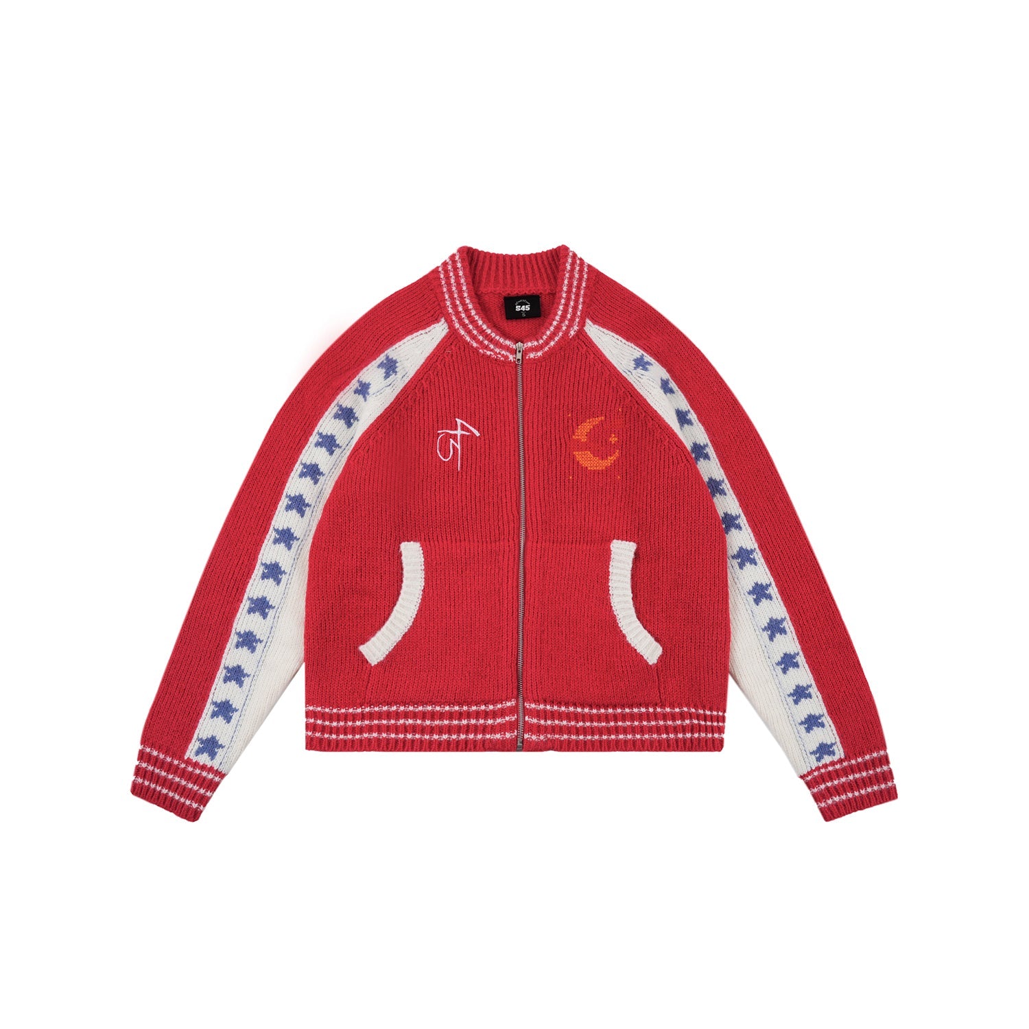 S45 Color Blocking Star Zip Up Cowichan Cardigan