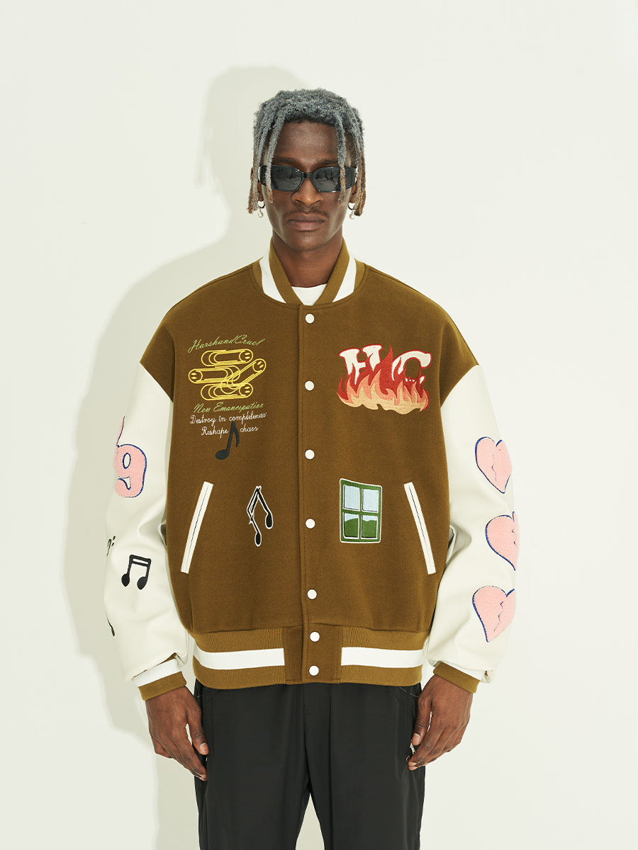 Harsh and Cruel Graffiti Logo Smiley Face Love Heart UFO Varsity Jacket