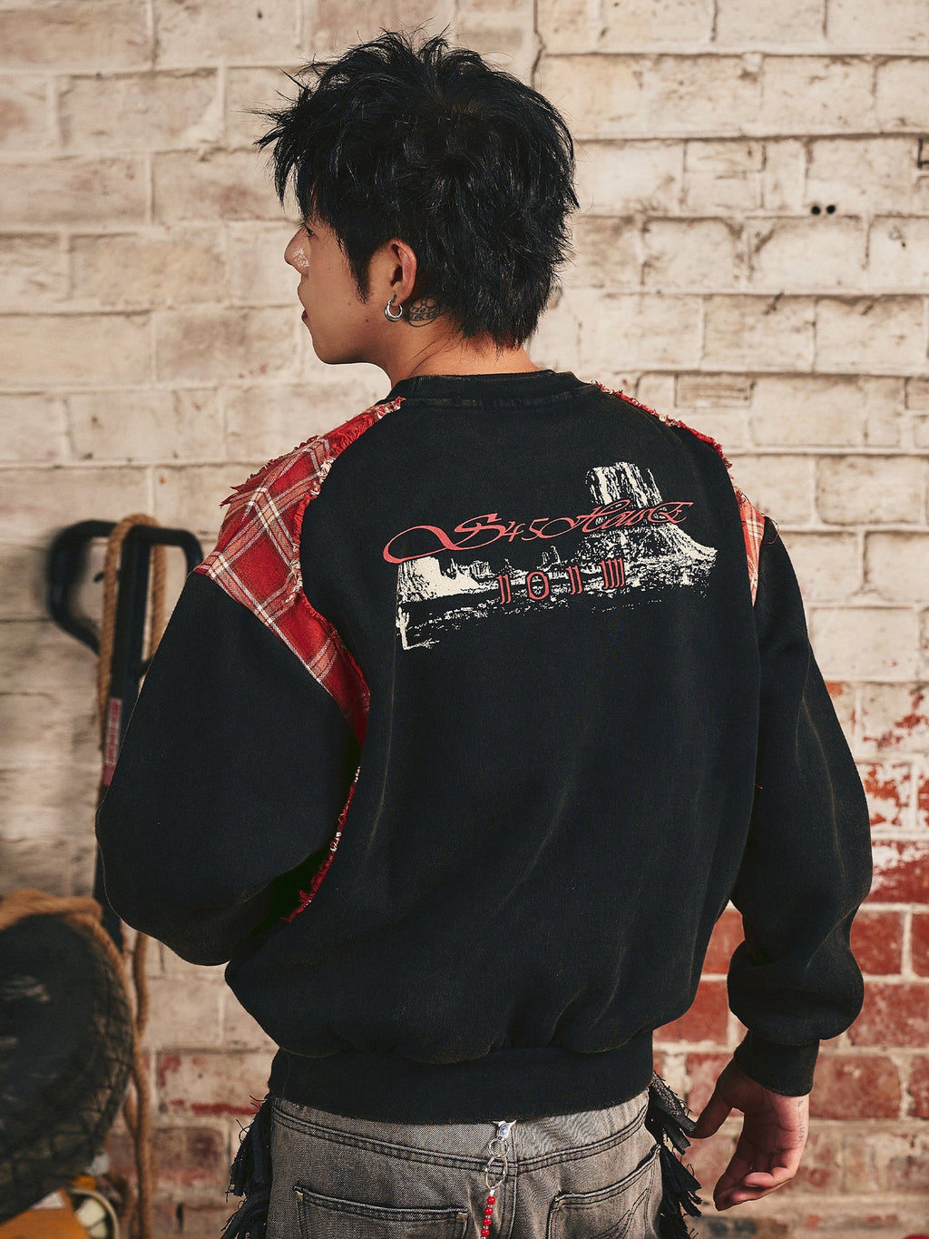 S45 Plaid Destruction Patchwork Sweatshirt