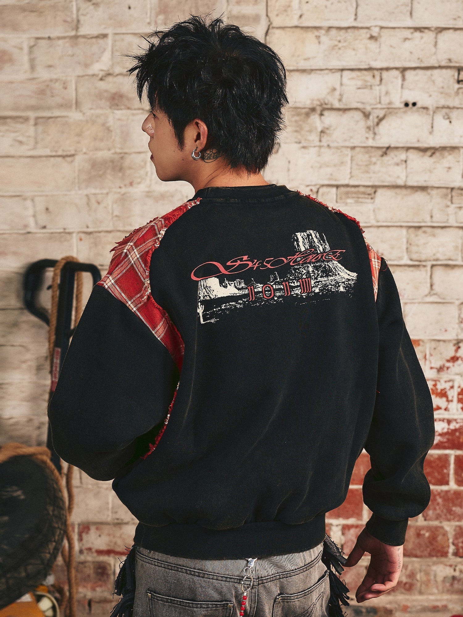 S45 Plaid Destruction Patchwork Sweatshirt