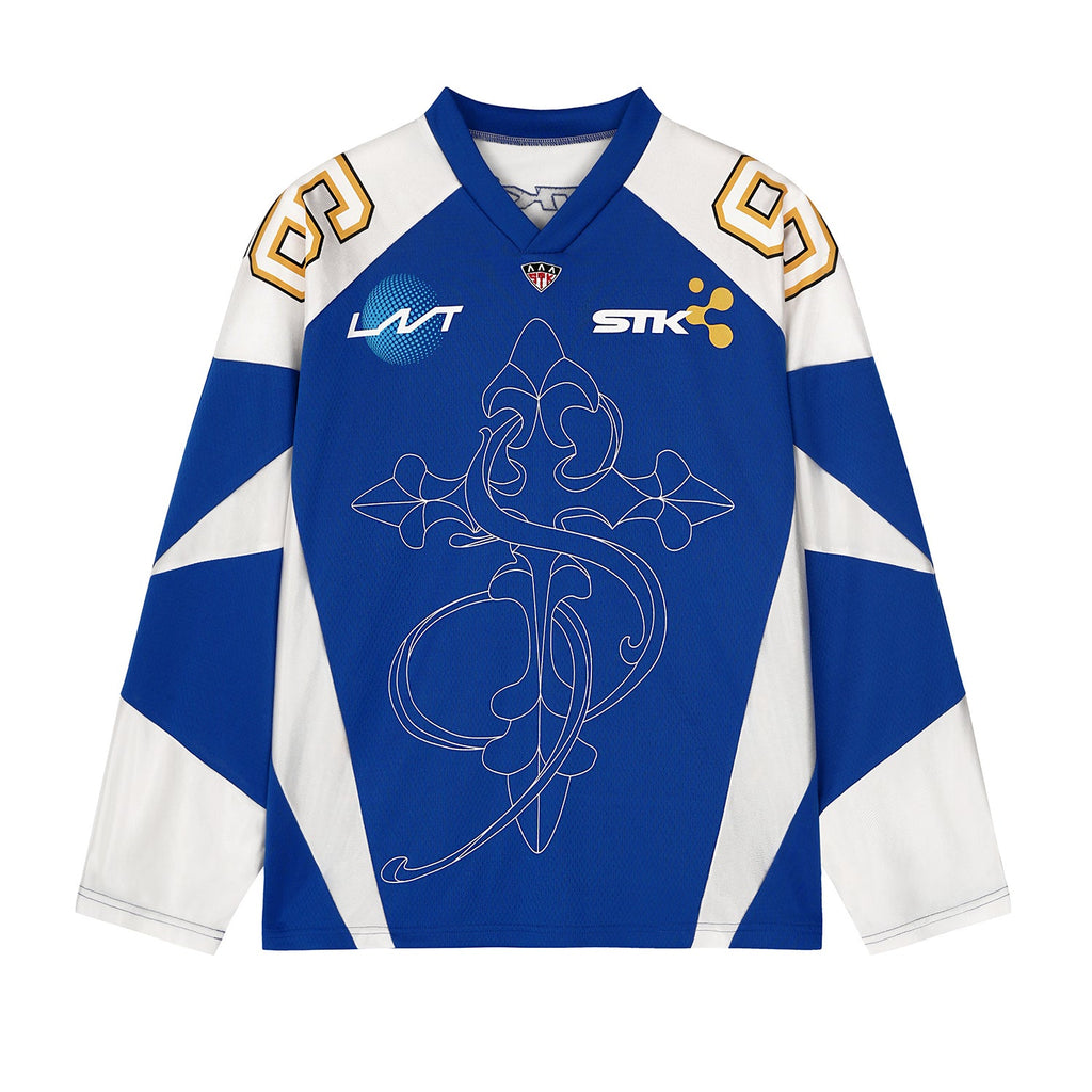 Small Town Kid Patchwork Mesh Long Sleeve Hockey Jersey