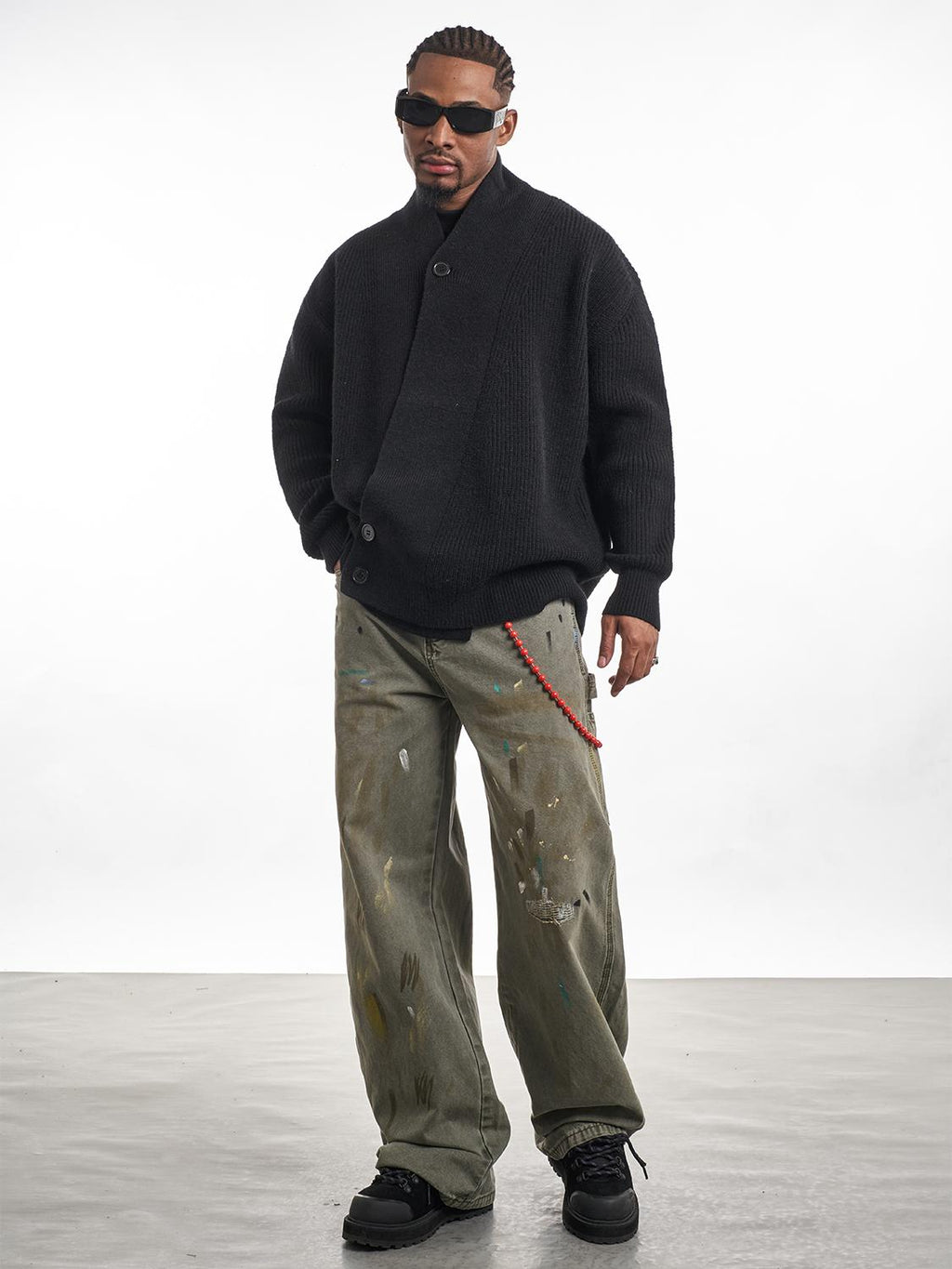 F3F Select Irregular Slant Button Knit Cardigan