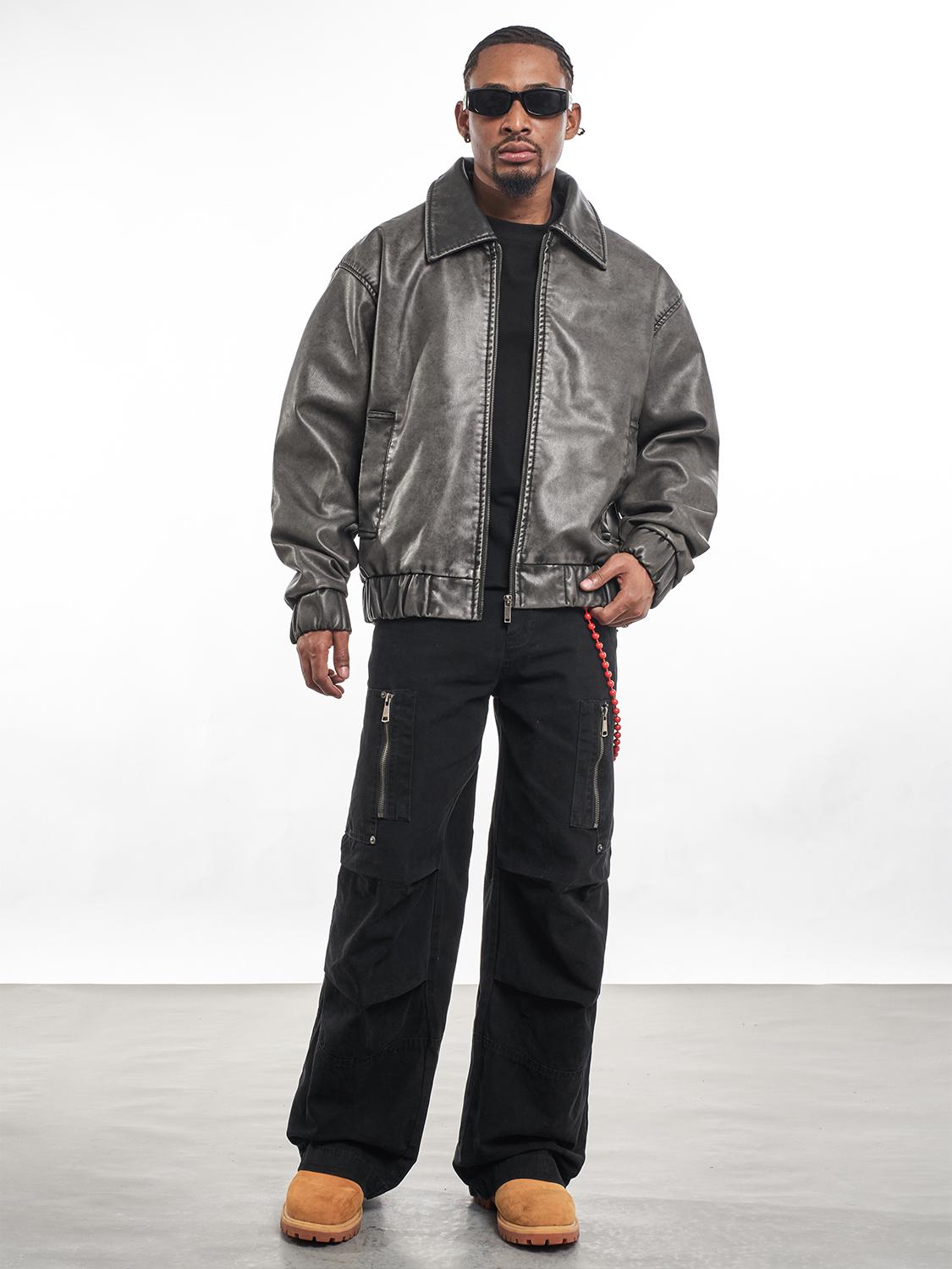F3F Select Vintage PU Leather Zip Up Jacket