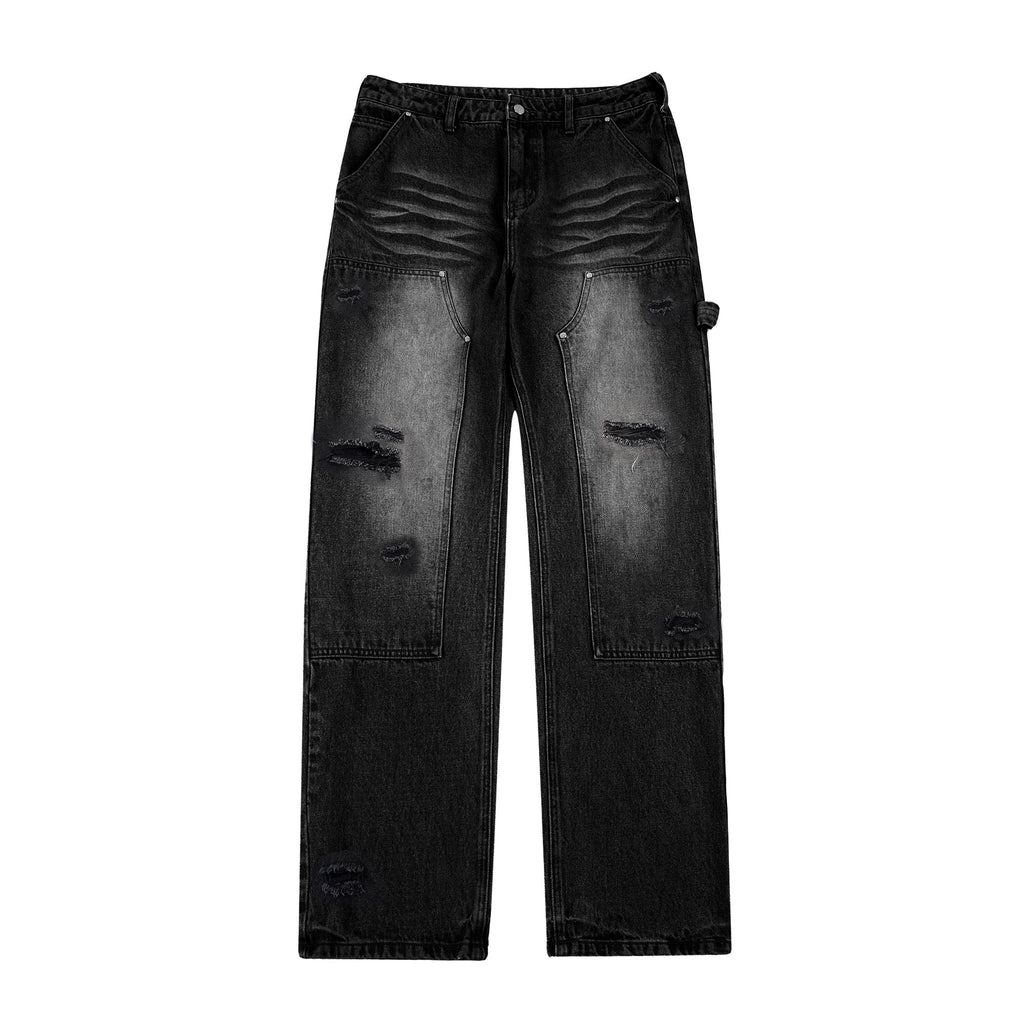 S45 Hole Washed Double Knee Jeans