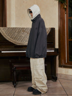 STEEPC Patchwork Turtleneck Two Tone Logo Print Hoodie