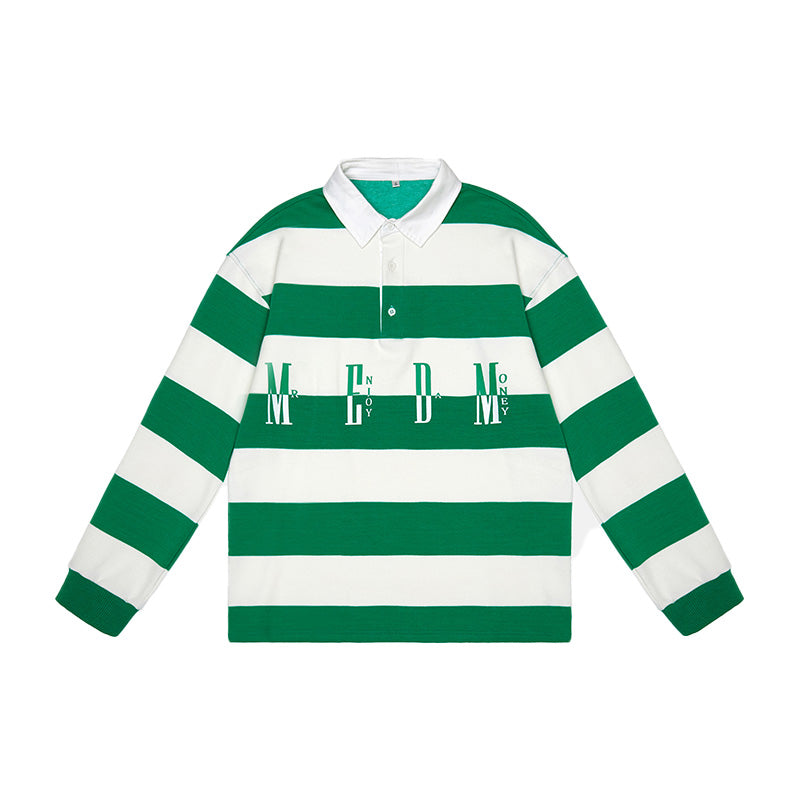 MEDM Striped Logo Long Sleeved Polo Shirt