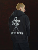 DICETINY Metal Logo & Studs Sword Printed Zip Up Hoodie