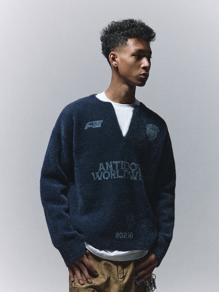 ANTIDOTE Imitation Mink Sports Print Knit Sweater