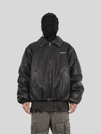 UNDERWATER Cross Embroidered Down Leather Bomber Jacket MA-1