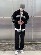 Knock Knock Embroidered Varsity Jacket