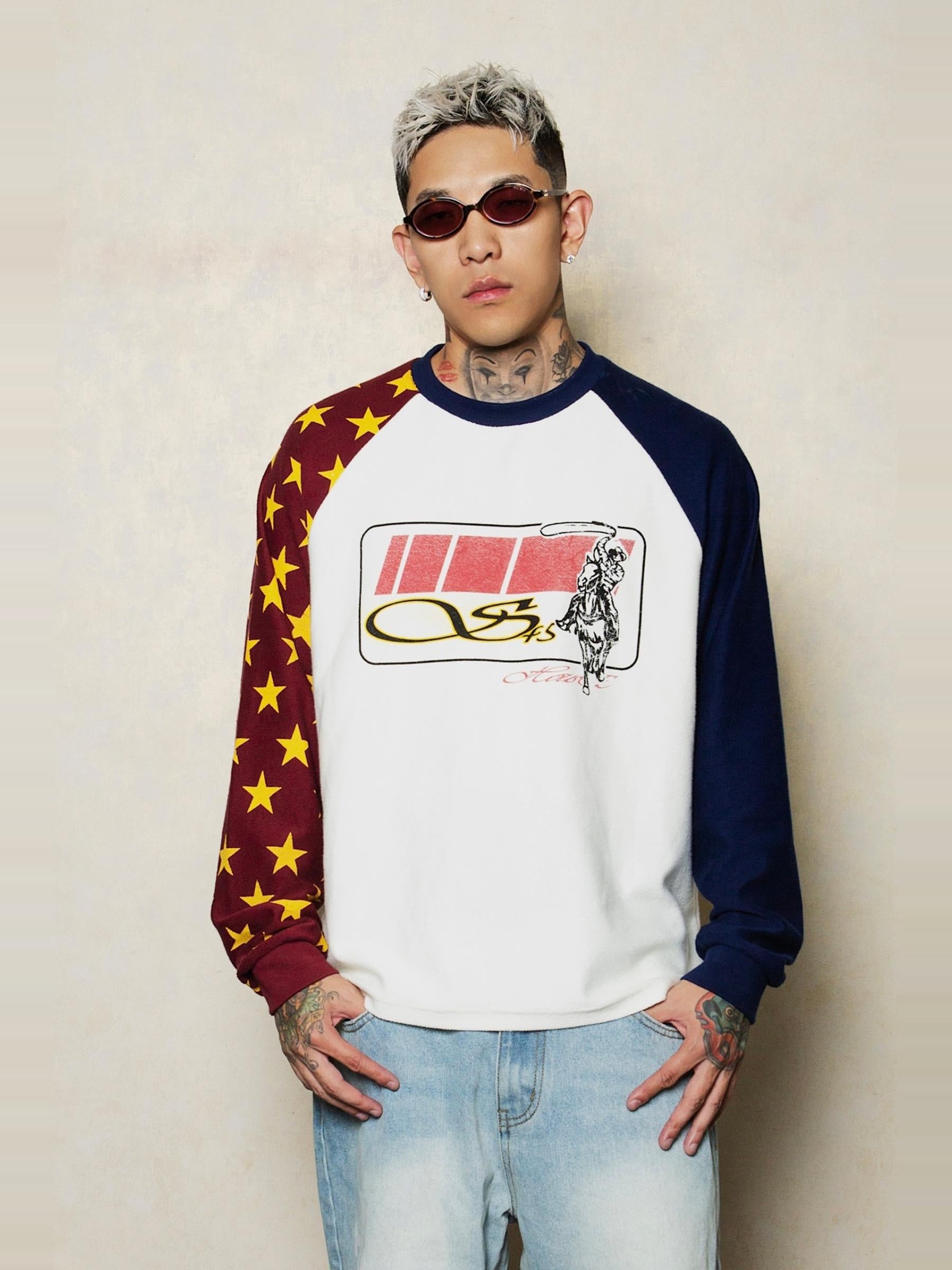 S45 Star Raglan Two Color Stitching Sweatshirt