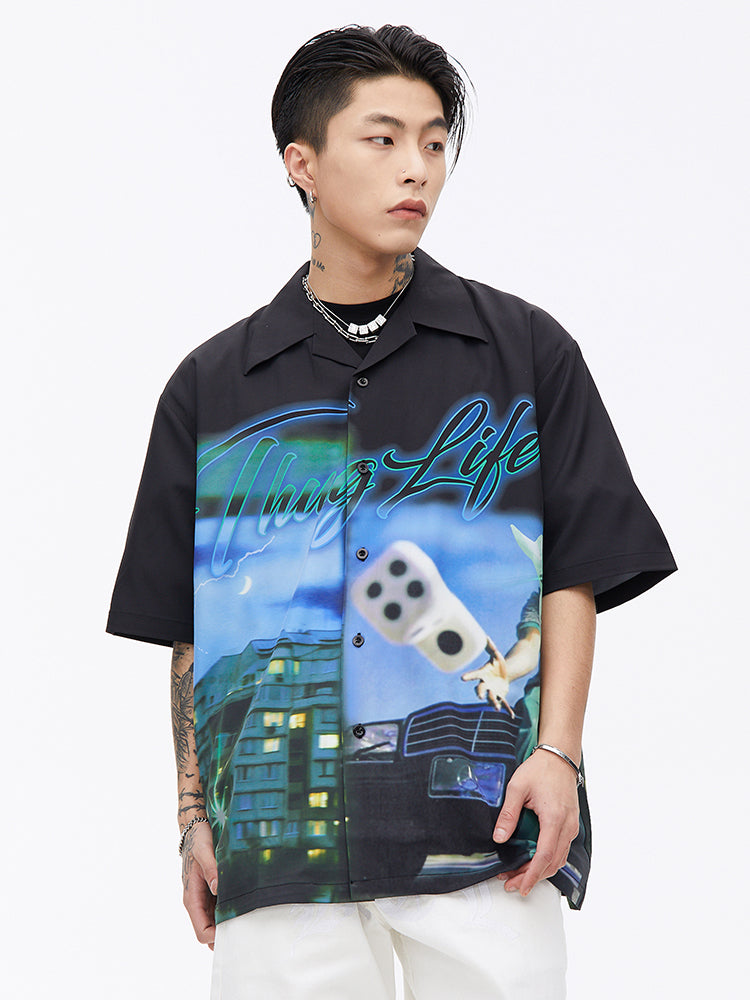 Thug Life Print Short Sleeved Shirt