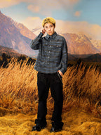 YADcrew Grid Textured Plaid Long Sleeve Shirt