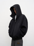 AFGK Air Layer High Collar Embroidered Oversized Zip-Up Hoodie