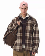 JHYQ Work Plaid Embroidery Hooded Shirt Jacket