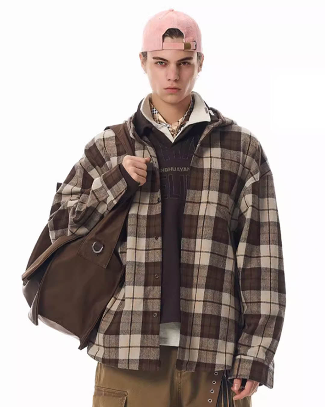 JHYQ Work Plaid Embroidery Hooded Shirt Jacket