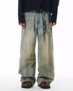 JHYQ Vintage Dirty Dyed Washed Baggy Jeans