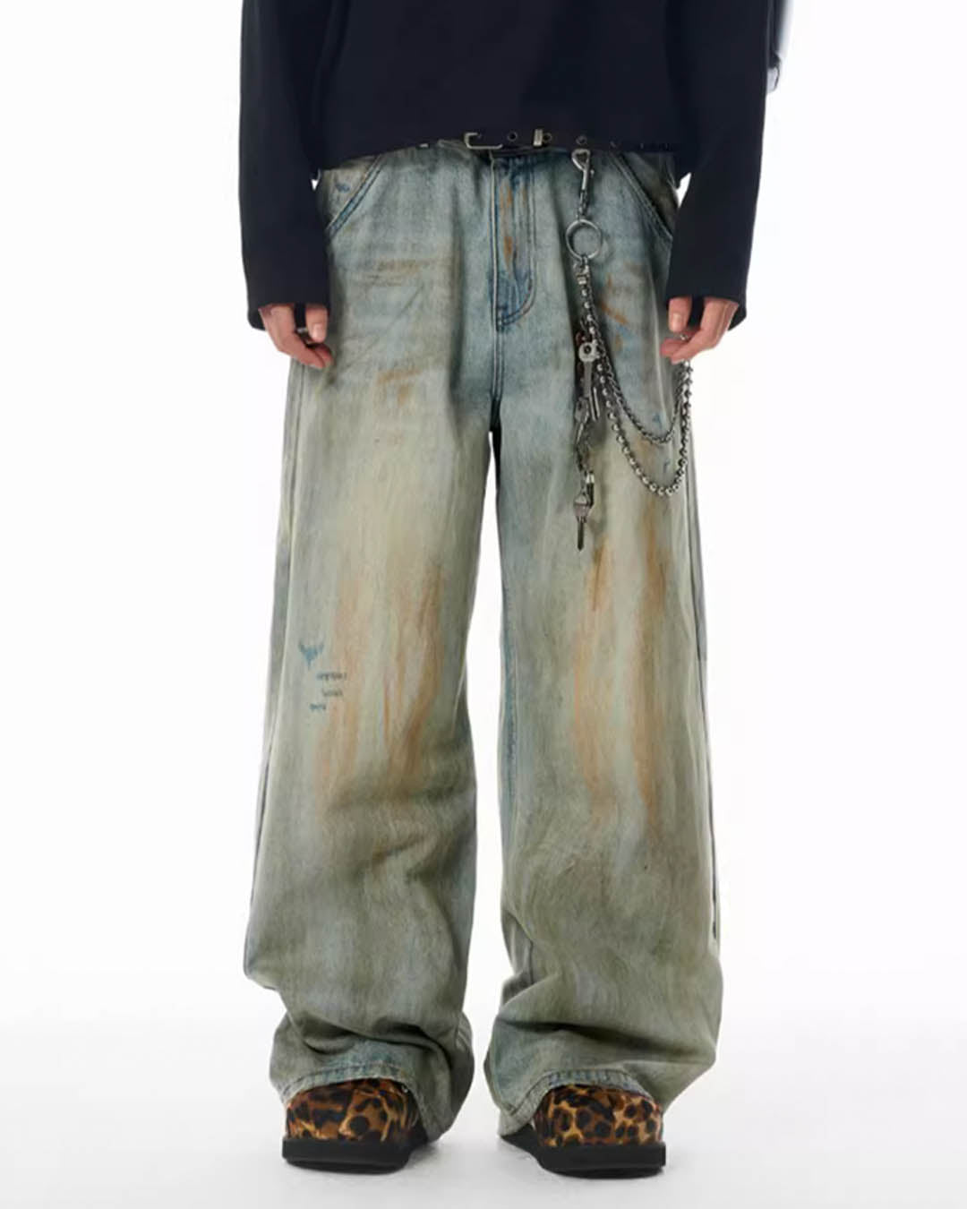 JHYQ Vintage Dirty Dyed Washed Baggy Jeans