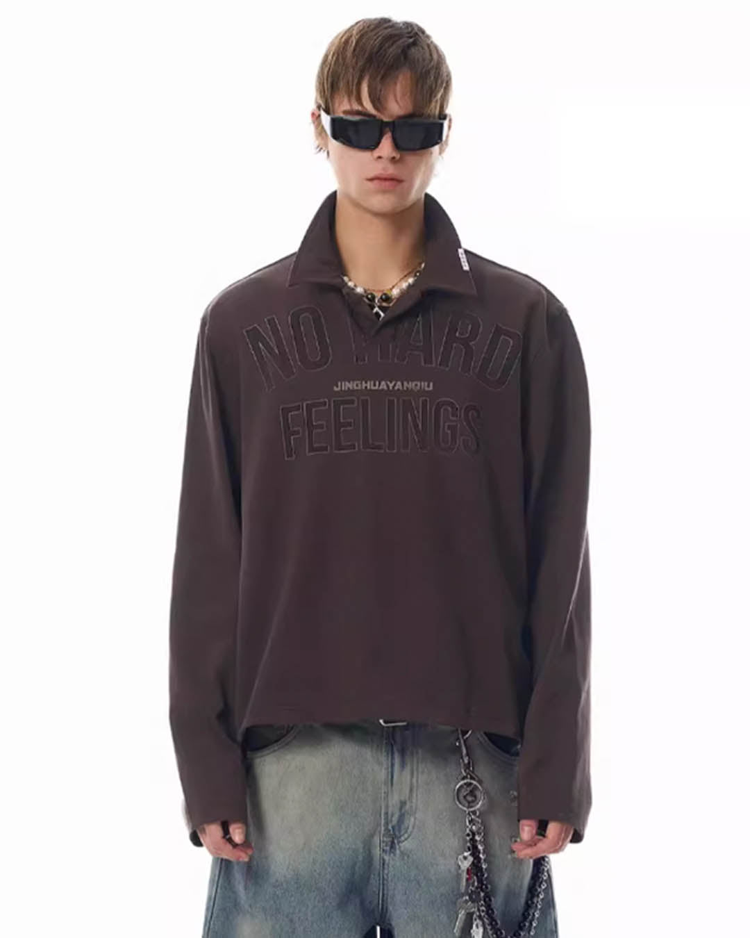 JHYQ Short Box Silhouette Letter Printing Long Sleeved Polo
