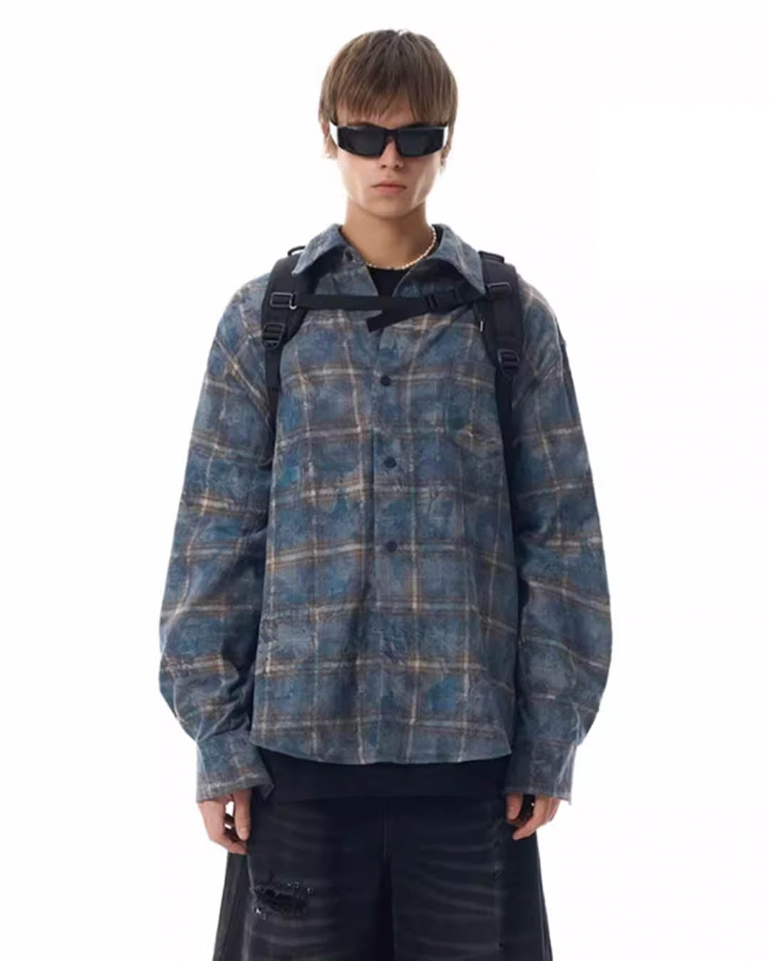 JHYQ Tie Dye Basic Plaid Long Sleeved Shirt