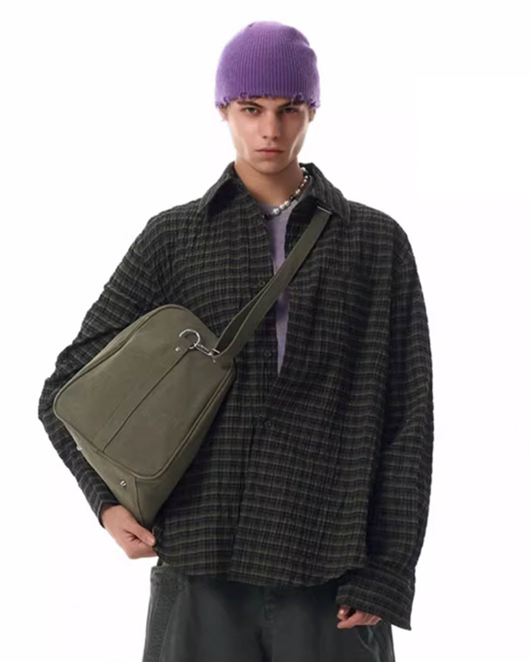 JHYQ Vintage Plaid Patchwork Long Sleeved Shirt