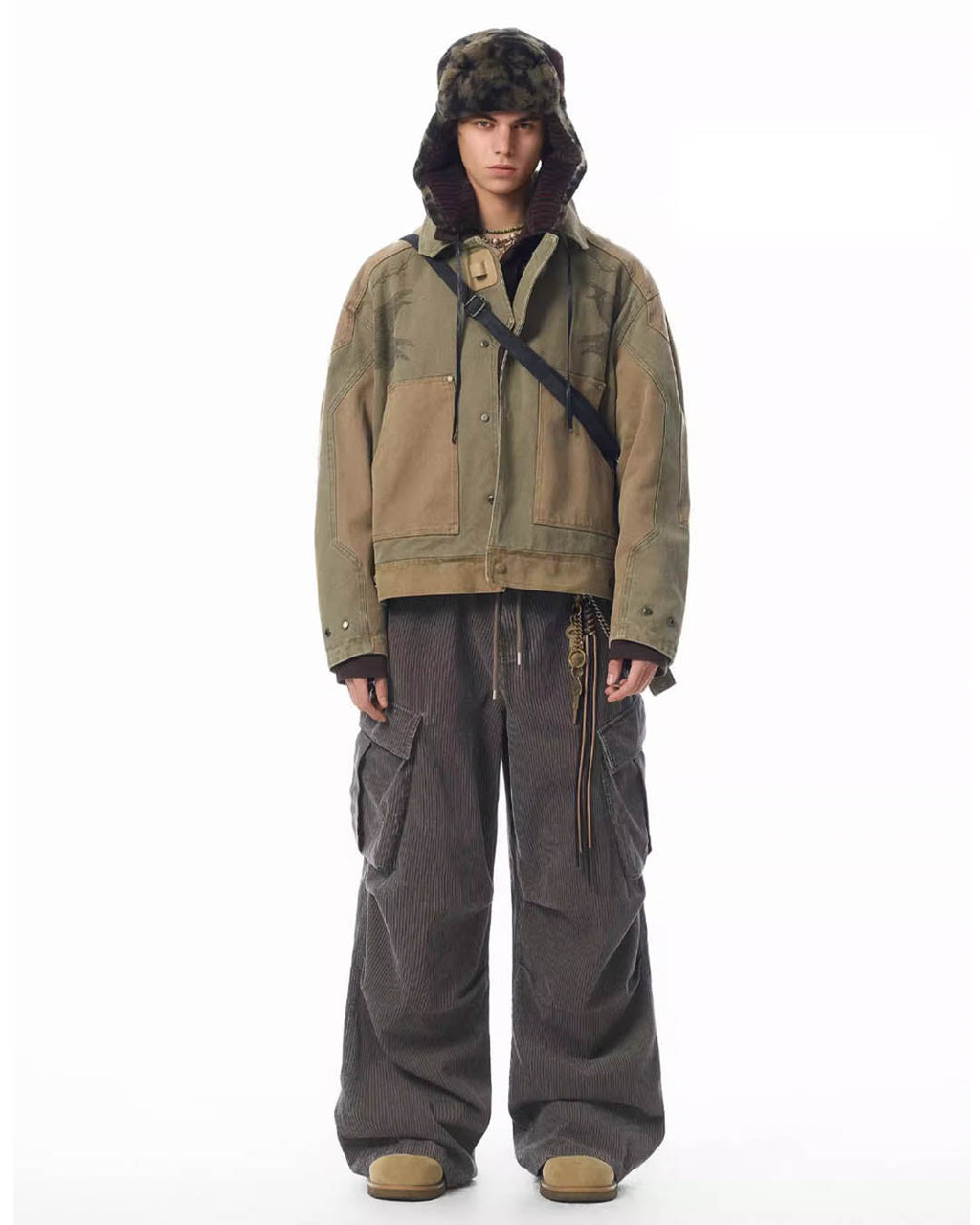 JHYQ Contrast Color Stitching Printed Canvas Work Jacket