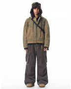 JHYQ Contrast Color Stitching Printed Canvas Work Jacket