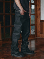 ANTIDOTE Coated Distressed Slim Fit Micro Flare Denim Jeans