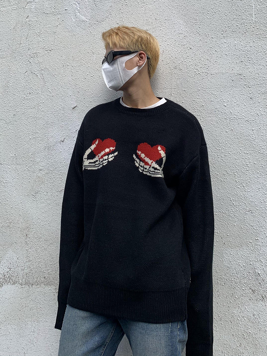 Skeleton Hands Heart Knit Sweater